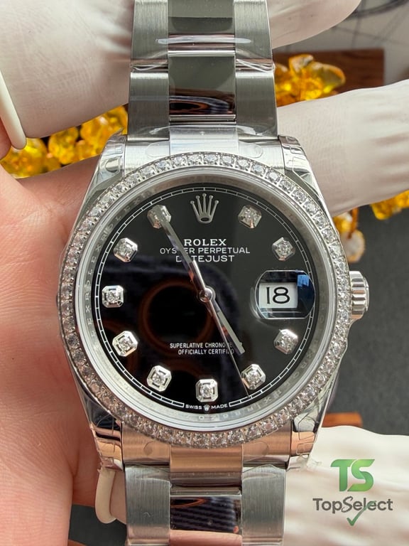 Rolex Datejust 36MM Black Dial Moissanite Bezel - 4