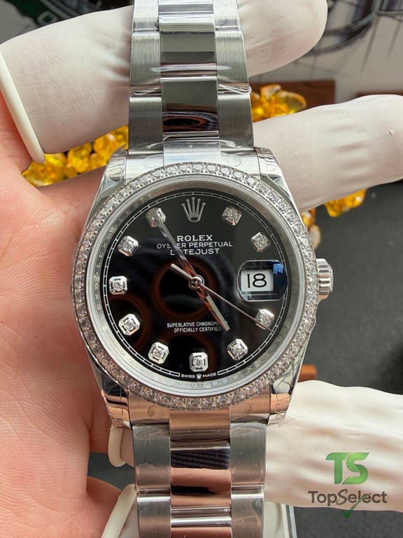 Rolex Datejust 36MM Black Dial Moissanite Bezel - 7