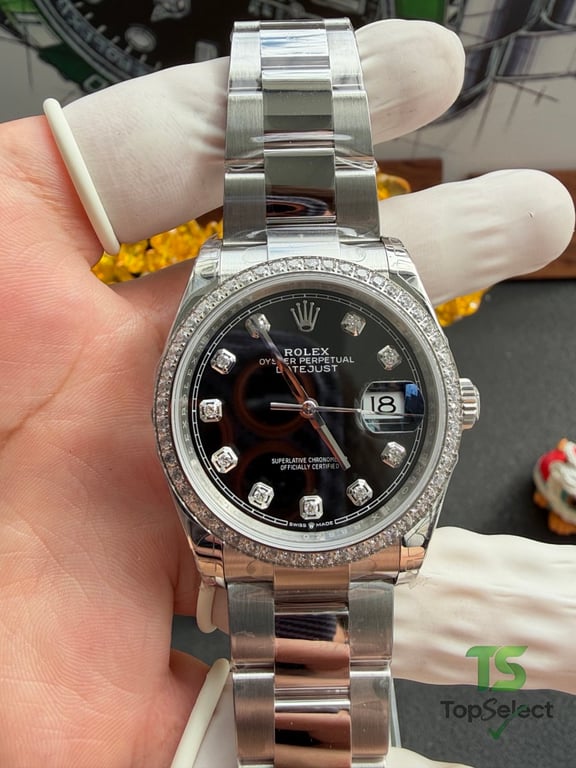 Rolex Datejust 36MM Black Dial Moissanite Bezel - 8