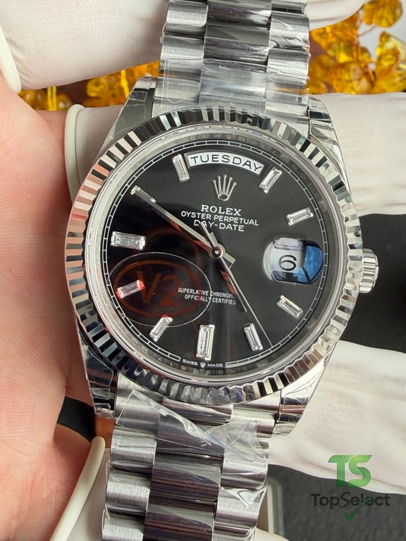 Rolex Day-Date 40 Black Dial Baguette Markers - 18