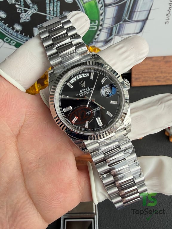 Rolex Day-Date 40 Black Dial Baguette Markers - 19