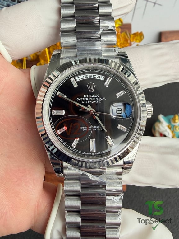 Rolex Day-Date 40 Black Dial Baguette Markers - 3