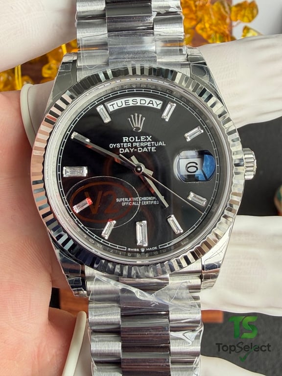 Rolex Day-Date 40 Black Dial Baguette Markers - 4