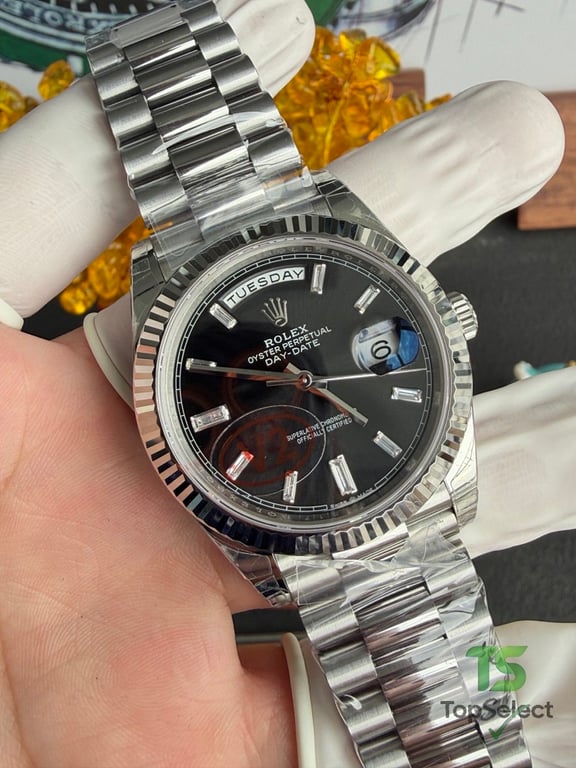 Rolex Day-Date 40 Black Dial Baguette Markers - 6