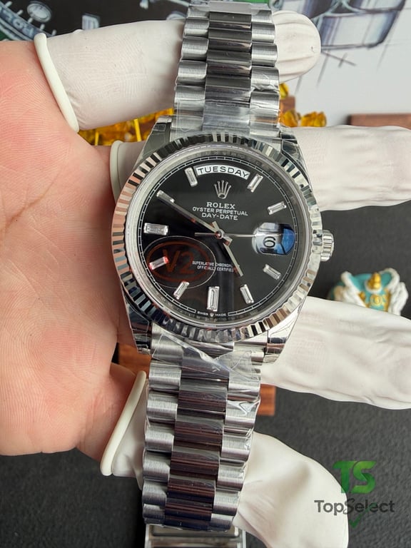 Rolex Day-Date 40 Black Dial Baguette Markers - 8