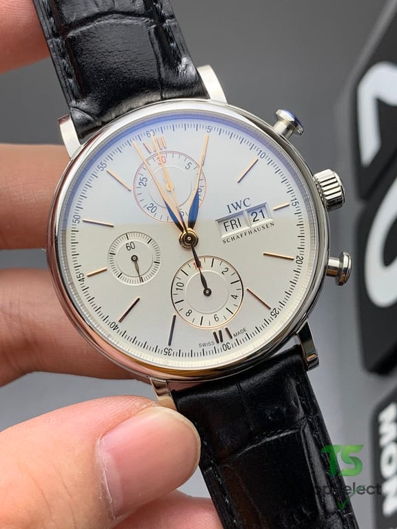IWC Portofino Chronograph White Dial Black Leather - 5