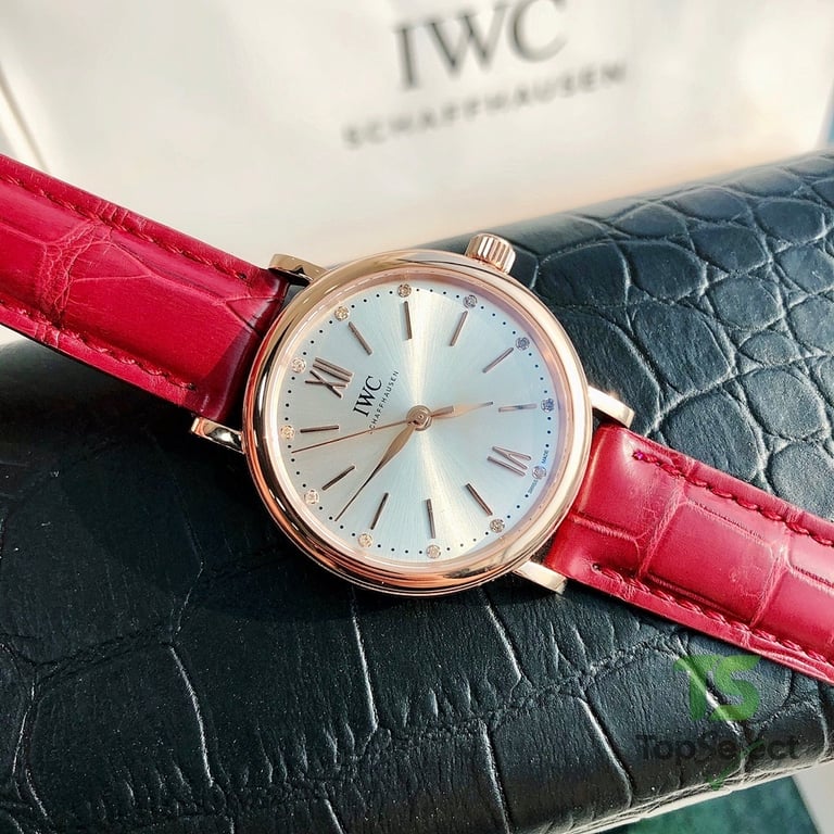 IWC Portofino Automatic 34 Diamond Silver Dial Red Strap - 3