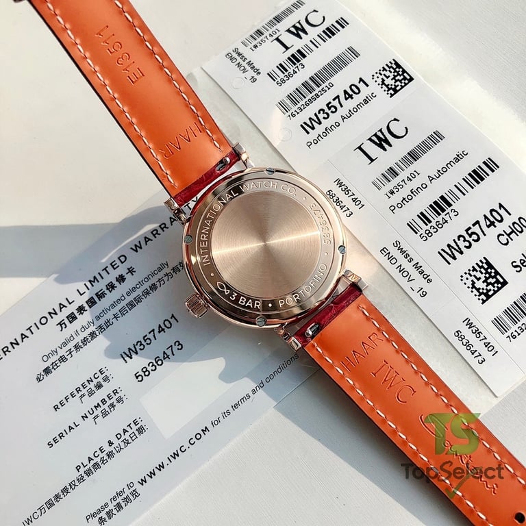 IWC Portofino Automatic 34 Diamond Silver Dial Red Strap - 4