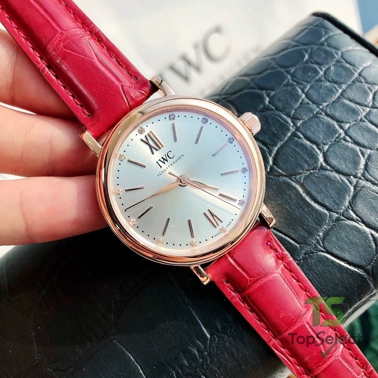 IWC Portofino Automatic 34 Diamond Silver Dial Red Strap - 5