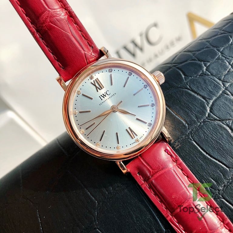 IWC Portofino Automatic 34 Diamond Silver Dial Red Strap - 6