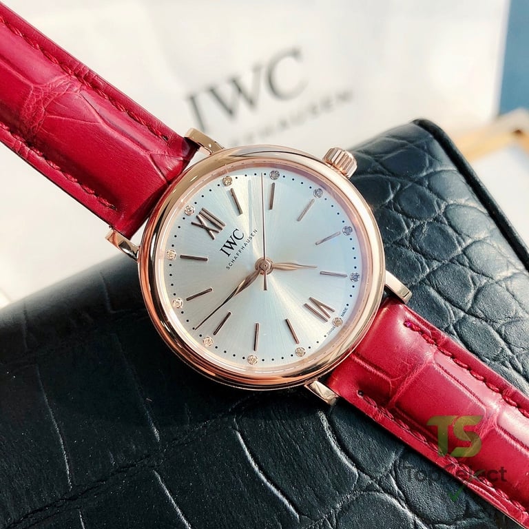 IWC Portofino Automatic 34 Diamond Silver Dial Red Strap - 7
