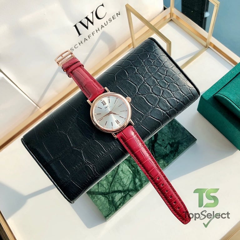 IWC Portofino Automatic 34 Diamond Silver Dial Red Strap - 8