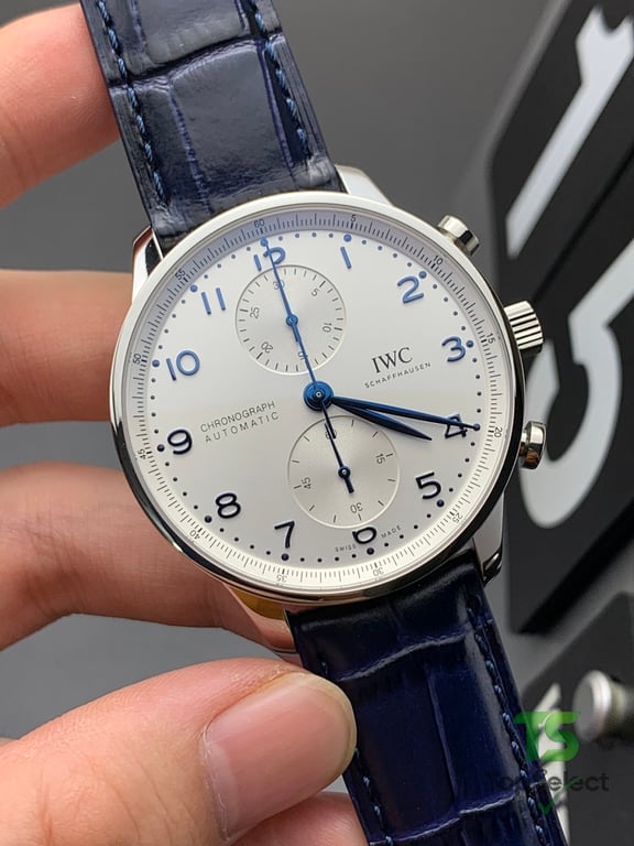 IWC Portugieser Chronograph White Dial Blue Strap - 3