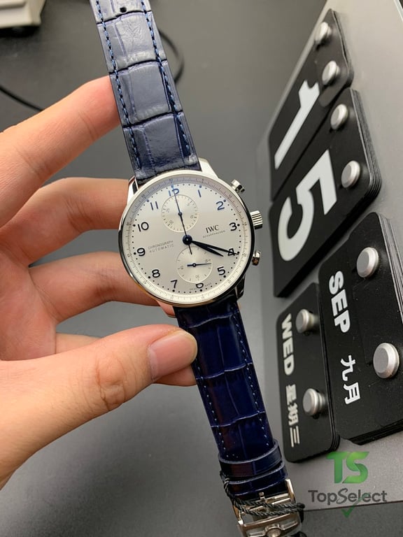 IWC Portugieser Chronograph White Dial Blue Strap - 5