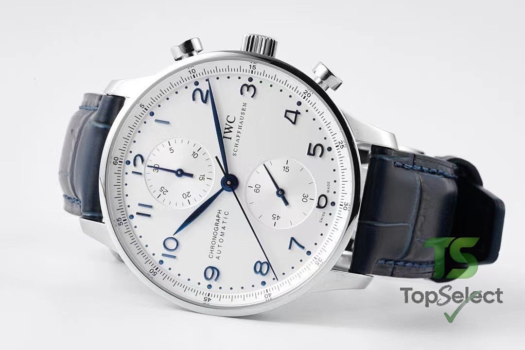 IWC Portugieser Chronograph White Dial Blue Strap - 3