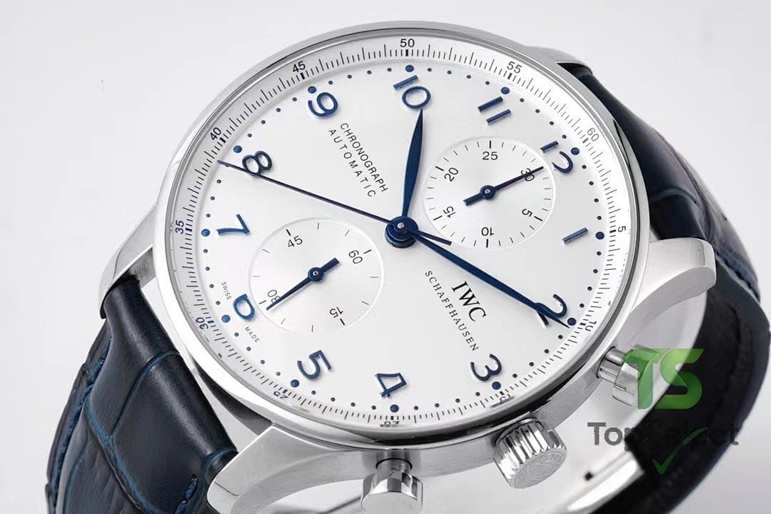 IWC Portugieser Chronograph White Dial Blue Strap - 6