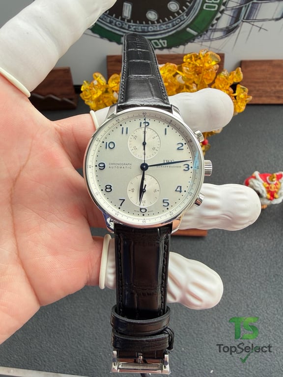 IWC Portugieser Chronograph Silver Dial Blue Numerals - 18