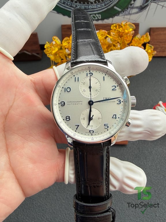 IWC Portugieser Chronograph Silver Dial Blue Numerals - 19