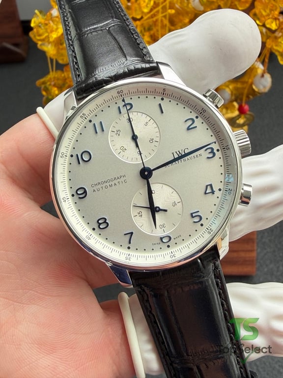 IWC Portugieser Chronograph Silver Dial Blue Numerals - 3