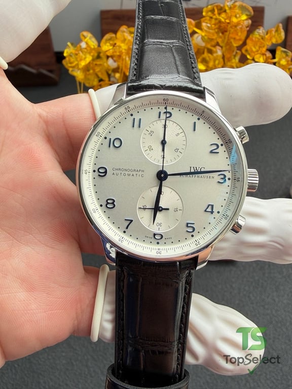 IWC Portugieser Chronograph Silver Dial Blue Numerals - 9