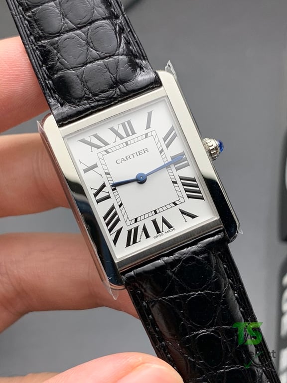 Cartier Tank Solo Steel Black Leather Watch - 6