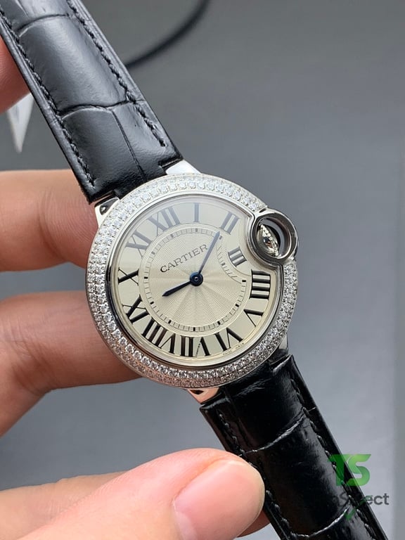 Cartier Ballon Bleu 33mm Diamond Bezel Black Leather - 6