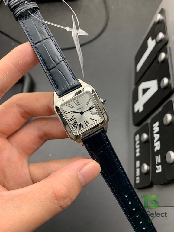 Cartier Santos Quartz Blue Leather Strap - 3