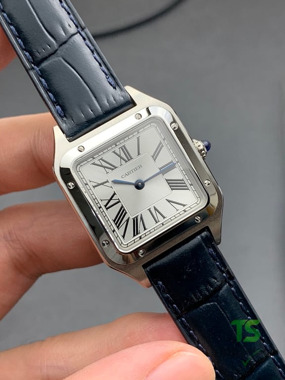 Cartier Santos Quartz Blue Leather Strap - 5
