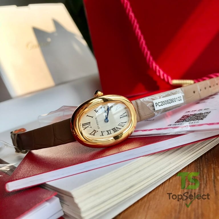 Cartier Baignoire Gold Watch with Leather Strap - 5