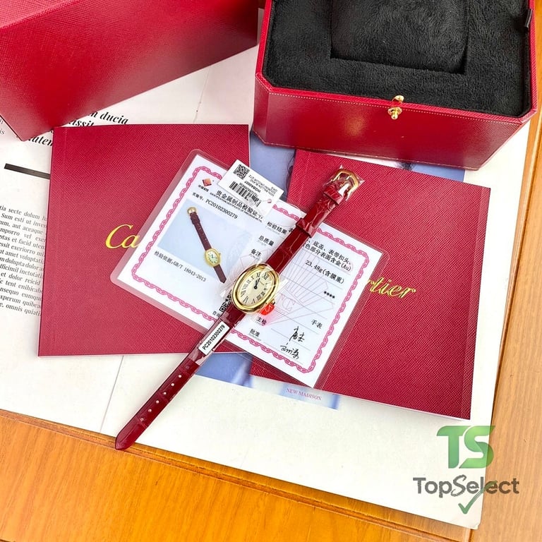 Cartier Baignoire Small Model Gold Red Leather - 2