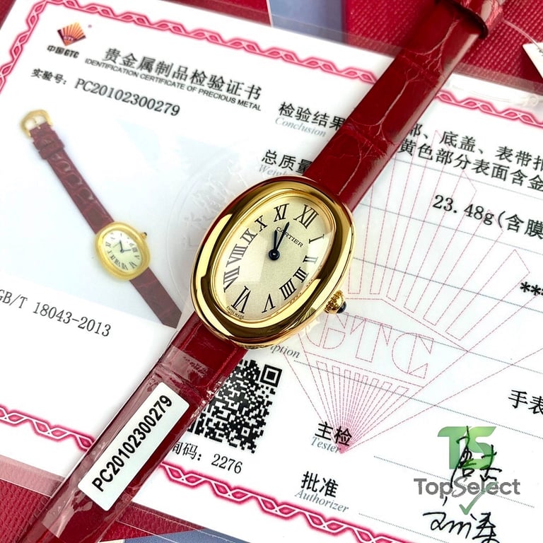 Cartier Baignoire Small Model Gold Red Leather - 8