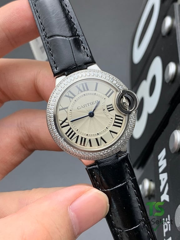 Cartier Ballon Bleu Diamond Bezel Black Leather - 3