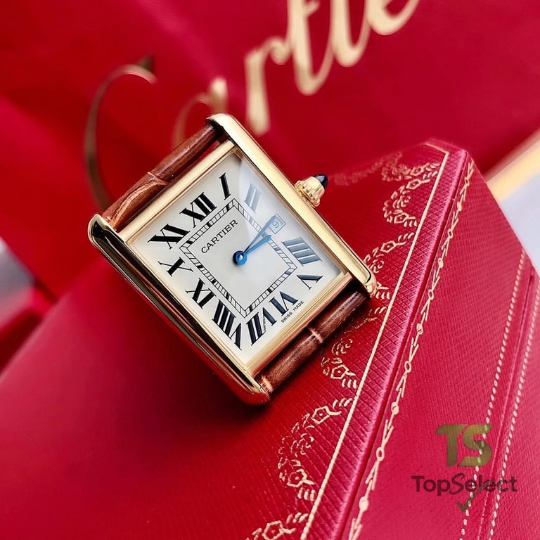 Cartier Tank Gold Watch with Brown Leather Strap - 4