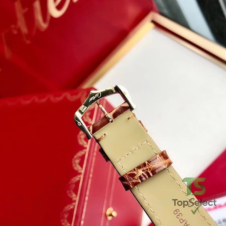 Cartier Tank Gold Watch with Brown Leather Strap - 6
