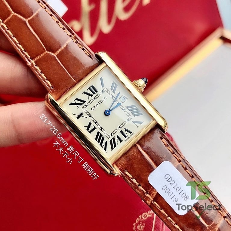 Cartier Tank Gold Watch with Brown Leather Strap - 7