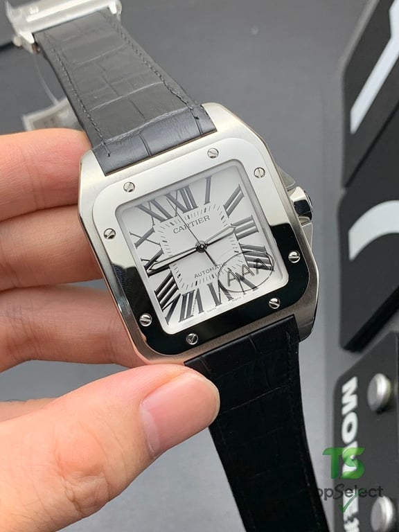 Cartier Santos 100 Silver Black Leather - 2