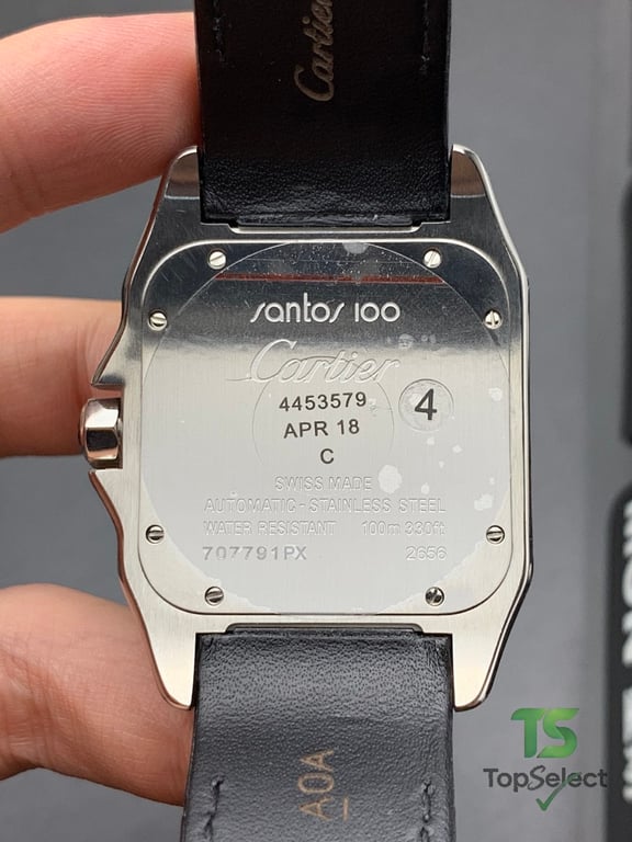 Cartier Santos 100 Silver Black Leather - 4