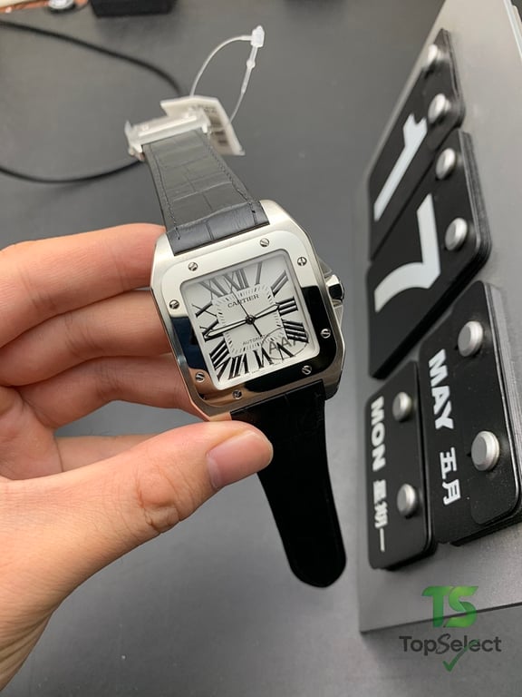 Cartier Santos 100 Silver Black Leather - 6