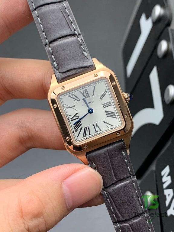 Cartier Santos-Dumont Rose Gold Grey Leather - 2