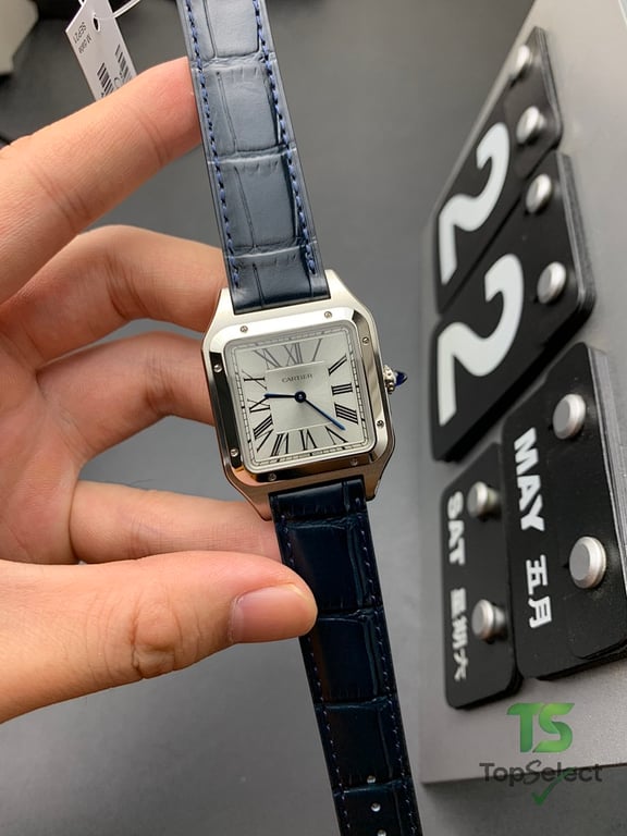 Cartier Santos-Dumont Silver Dial Blue Strap - 5