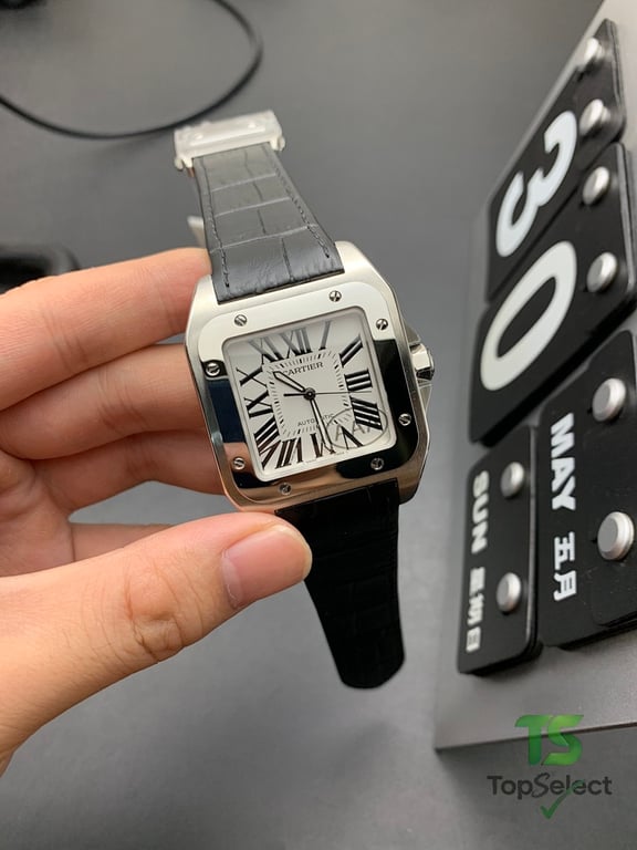 Cartier Santos 100 Silver Black Leather - 2