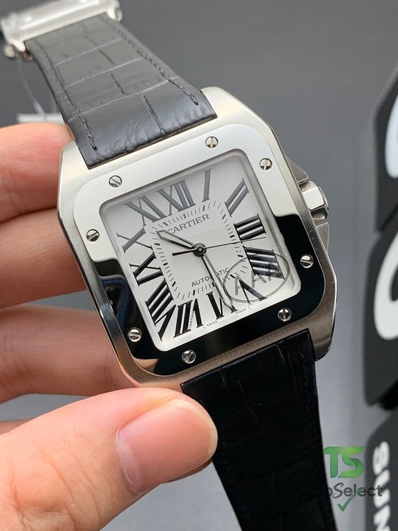 Cartier Santos 100 Silver Black Leather - 6