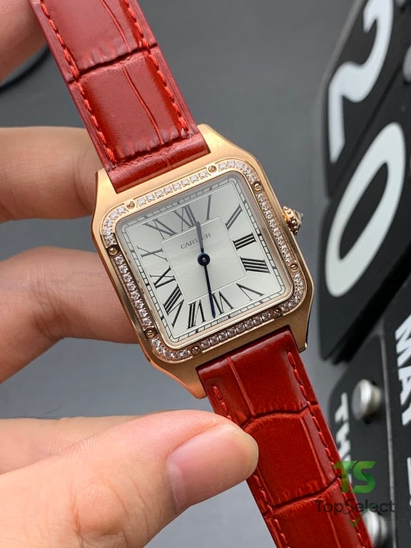 Cartier Santos-Dumont Rose Gold Red Leather - 4