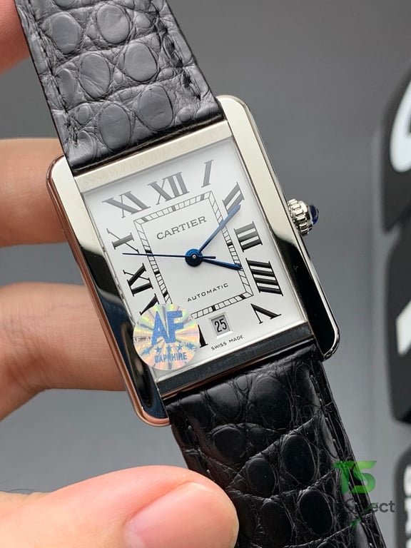 Cartier Tank Automatic Black Leather Watch - 2