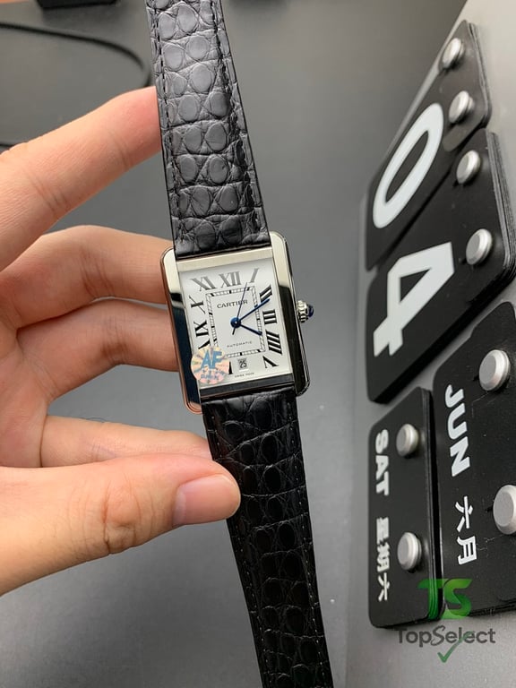 Cartier Tank Automatic Black Leather Watch - 5
