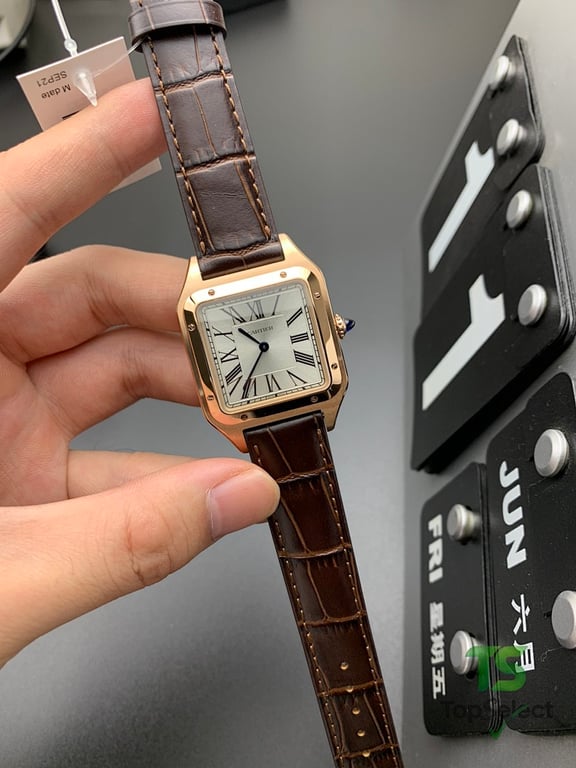 Cartier Santos-Dumont Rose Gold Brown Leather - 2
