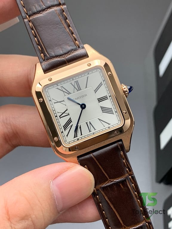 Cartier Santos-Dumont Rose Gold Brown Leather - 4