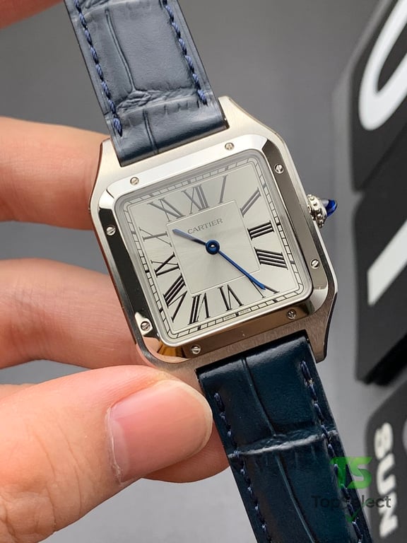 Cartier Santos-Dumont Quartz Silver Dial Blue Strap - 3