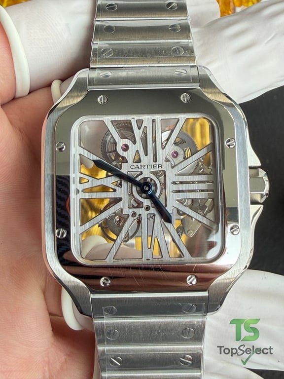 Cartier Santos Skeleton Steel Watch - 15