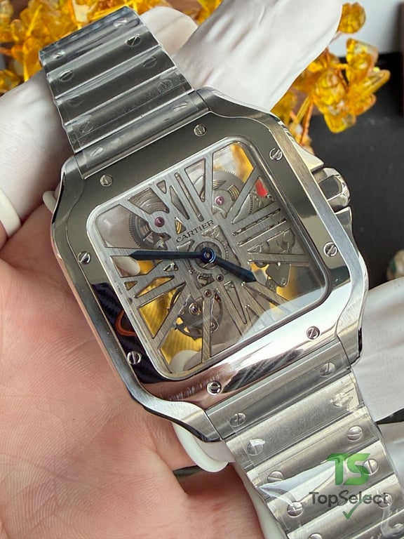 Cartier Santos Skeleton Steel Watch - 3